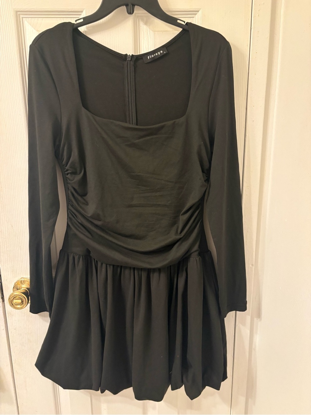 SHEIN Black Long Sleeve Square Neck Midi Dress
